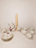 15 Piece Porcelain Tea Set w/ Floral & Bird Design