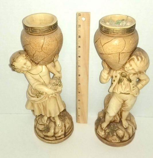 Pair of Figural Girl & Boy Candle Holders