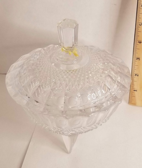 Pretty Footed Pressed Glass Candy Dish with Lid