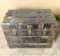 Antique Wooden Trunk On Wheels with Number 4 Cast Iron Tailor Patent Trunk Latches