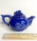 Vintage Ceramic Cobalt Blue Teapot with Embossed Floral Design – Made in Japan