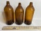 Lot of 3 Vintage Amber Glass Bottles