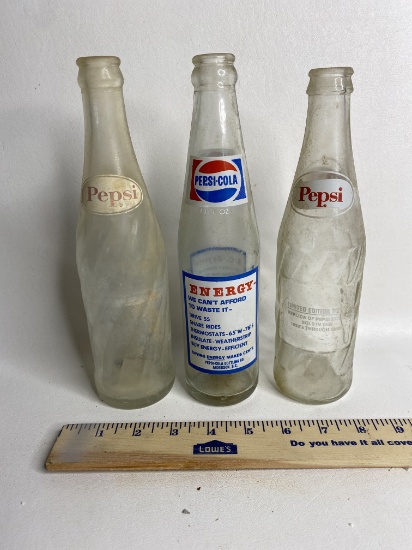 Lot of 3 Vintage Glass Pepsi Bottles