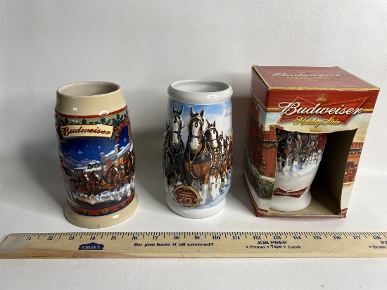 Lot of 3 Holiday Budweiser Beer Steins