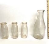 Lot of 4 Vintage Glass Milk Bottles