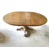 Oak Pedestal Dining Table w/2 Leaves & Paw Feet