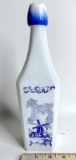 Vintage Milk Glass Liquor Decanter w/ Painted Windmill Design