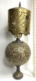 Vintage Heavily Embossed & Etched Brass Lamp & Shade