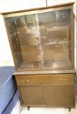 Mid-Century China Cabinet w/ 1 Drawer & Cabinet Base & Sliding Glass Door Top