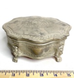 Ornately Etched & Footed Jewelry Casket with Red Velvet Lining + 15 Miniature Sample Perfume Bottles