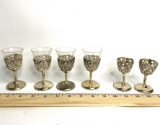 Set of 6 Silver Plated Cordials with 4 Glass Inserts