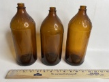 Lot of 3 Vintage Amber Glass Bottles