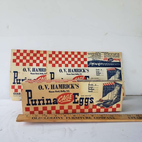 Lot of 3 Vintage Purina Egg Cartons - Packaged By O.V. Hamrick’s, Shelby NC