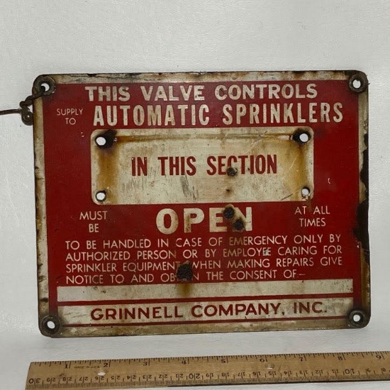 Heavy Porcelain Automatic Sprinklers Sign by Grinnell Company