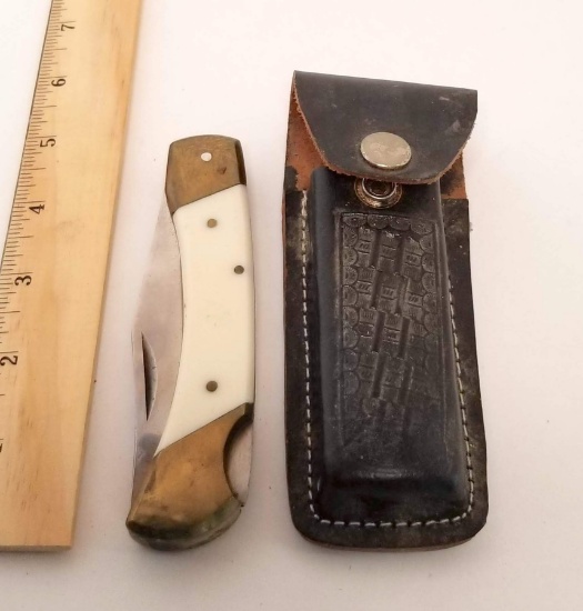 Single Blade Pocket Knife with Leather Case