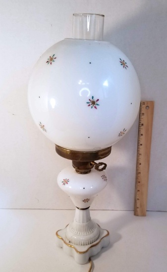 Vintage Milk Glass Lamp with Gilt Accent