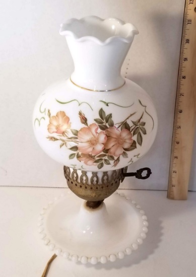 Pretty Vintage Floral Milk Glass Lamp