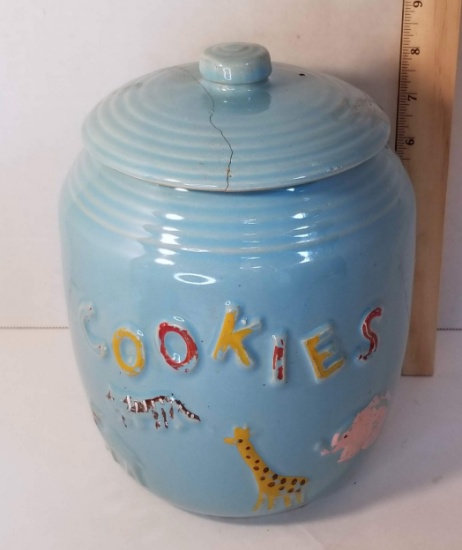 Early Cookie Jar with Cold Painted Embossed Animals