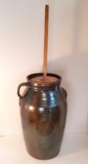 Antique Pottery Butter Churn with Dasher