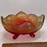 Amberina Glass Footed Embossed Bowl