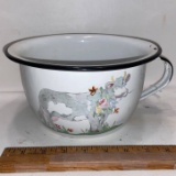 White Enamel Popcorn Bowl w/ Handle