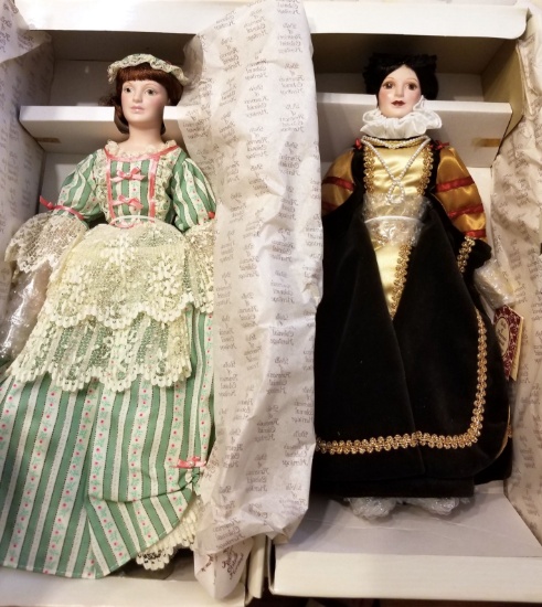 Pair of Vintage Victorian Porecelain Dolls in Boxes