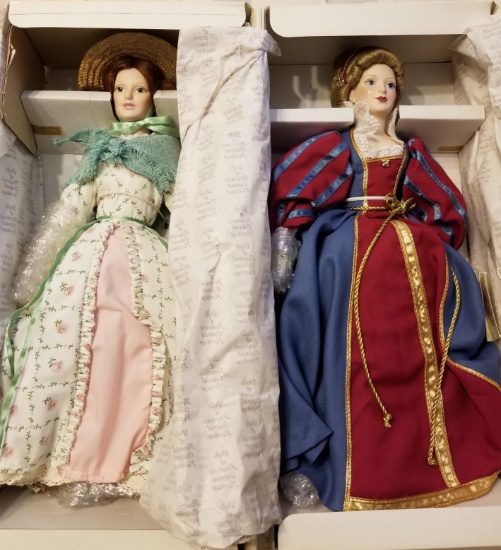 Pair of Vintage Victorian Porecelain Dolls in Boxes