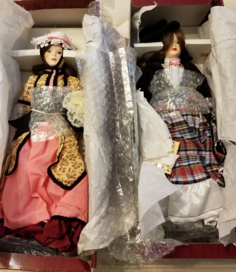 Pair of Vintage Victorian Porecelain Dolls in Boxes