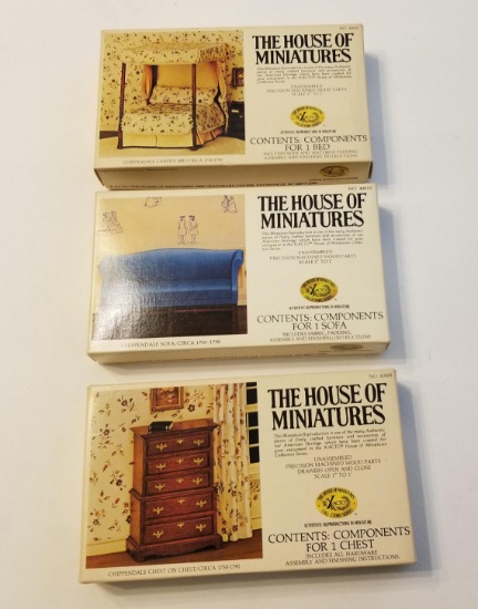 Lot of 3 "House of Miniatures" Unassembled Doll Furniture in Original Boxes