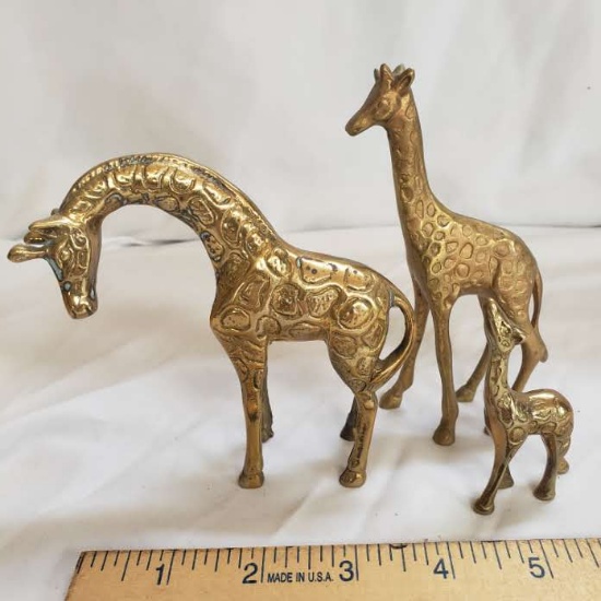 Vintage Brass Giraffe Family Figurines