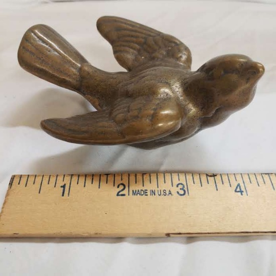 Heavy Vintage Brass Bird Paperweight Figurine