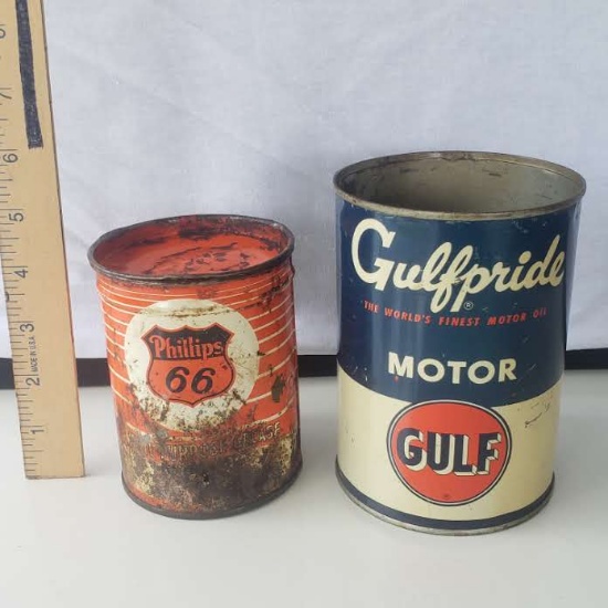 Lot of 2 Vintage Metal Oil Cans