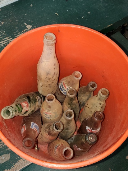 Bucket Full of Vintage Soda Bottles
