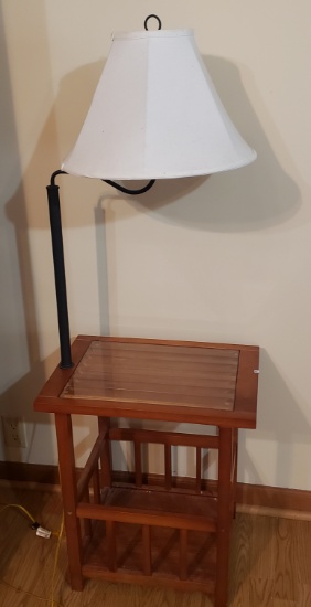 Side Table with Glass Top, Magazine Holder Bottom,