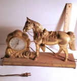 Vintage Western Cowboy Horse Clock with Brass Finish