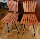 Pair of Wooden Slotted Bar Stools
