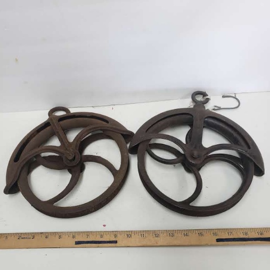 Pair of Matching Cast Iron Pulleys