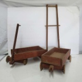 Lot of 2 Wooden Toy Wagons and Ladder