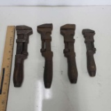 Lot of 4 Vintage Wood Handle Monkey Wrenches