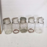 Lot of 5 Vintage Ball Ideal Quart Size Canning Jars with Glass Lids and Bail Wire