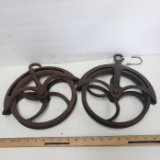 Pair of Matching Cast Iron Pulleys