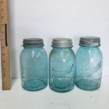 Lot of 3 Vintage Ball Blue Quart Jars with Zinc Lids