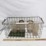 Vintage Wire Metal Basket with Handle and Canning Jars