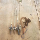 Lot of 4 Vintage Rod and Reels, Net, 3 Zebco, 1 Pflueger