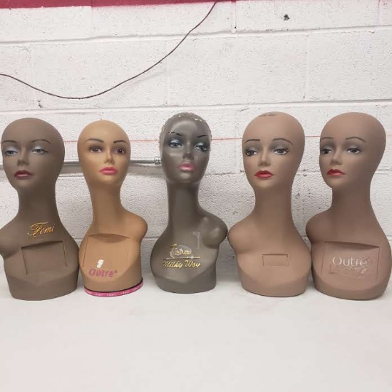 Lot of 5 Various High Quality Heavy Mannequin Heads For Wig or Hat Display