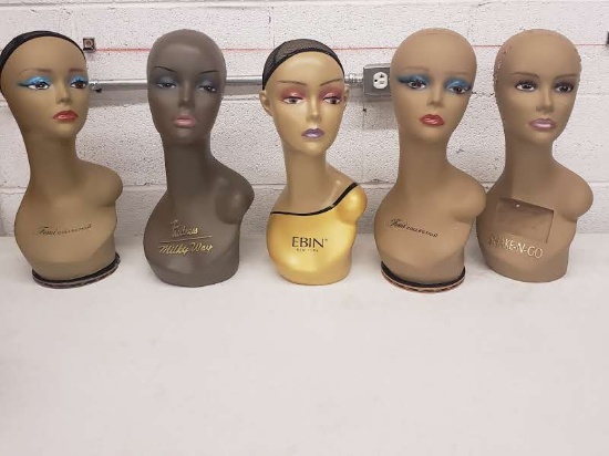 Lot of 5 Various High Quality Heavy Mannequin Heads For Wig or Hat Display