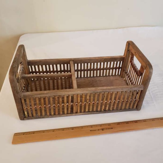 Wood and Rattan Divided Basket