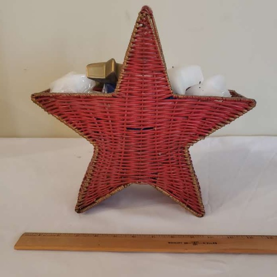 Star Shaped Wicker Basket Filled with Star Shaped Candles