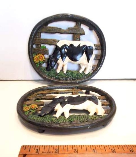 Pair of Heavy Cast Iron Cow Trivets