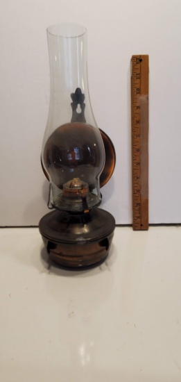 Vintage Metal Wall Mount Oil Lamp w/ Reflector